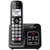 Panasonic cordless phone front view showing handset and base for clear home calls