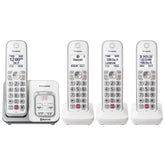 Panasonic KX-TGD864W front view showing four handsets and base for multi-room convenience