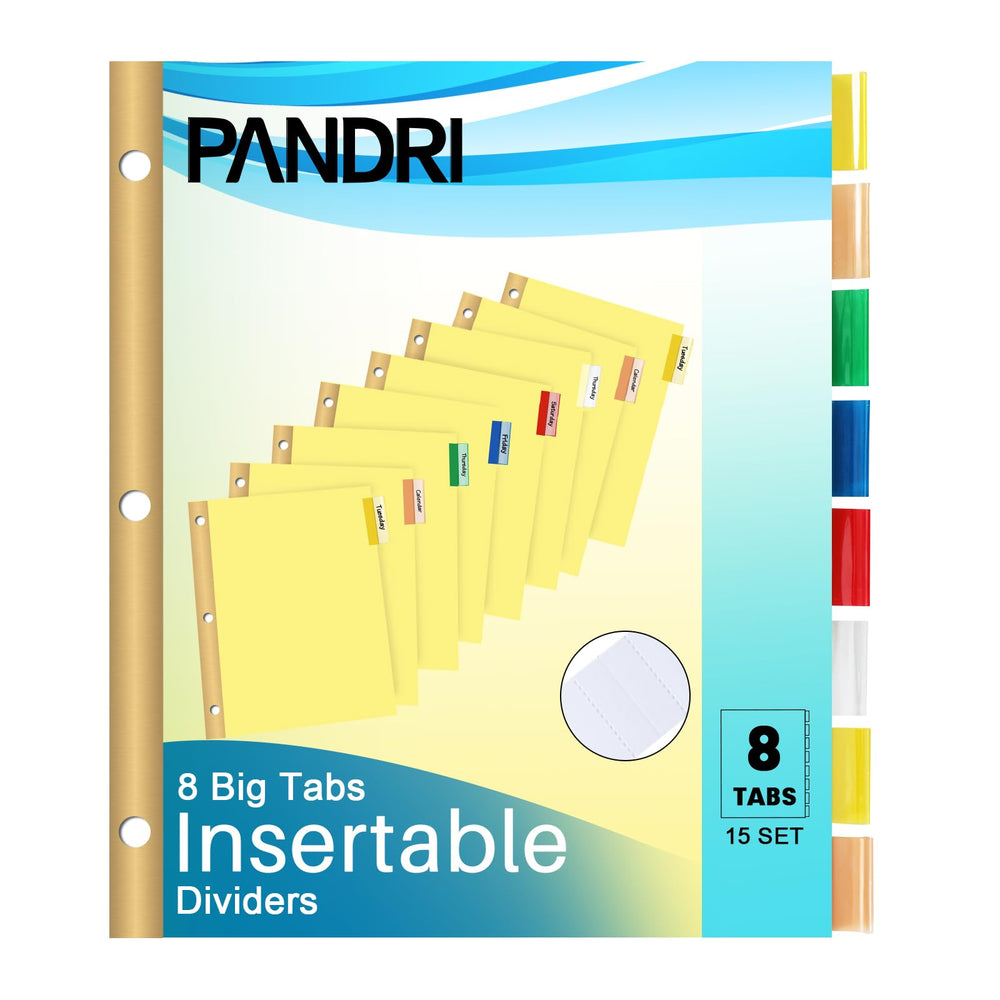 PANDRI front packaging showing 120 pack and 8-tab colors for bulk organization