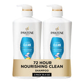 Pantene front packaging showing label and 2-pack benefit for clean nourished hair