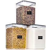 PANTRYSTAR front view of three clear canisters showing tidy pantry benefit