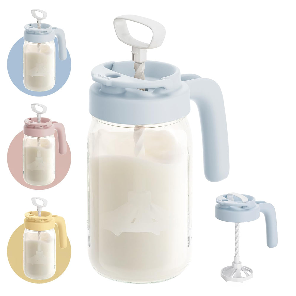 Papablic front view blue pitcher showing safe glass design and easy pouring