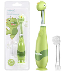 Papablic Max front view dinosaur toothbrush showing playful design and easy controls