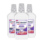 parodontax three-pack front packaging showing product and quantity, clear gum support benefit
