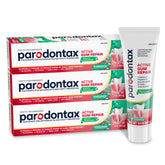 Parodontax front packaging showing three tubes and brand for visible supply benefit