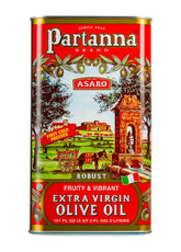 Partanna robust tin front showing packaging and easy pour benefit