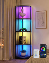 PARTPHONER front view corner shelf showing five-tier design and lamp benefit ambient light