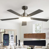 Passky 52-inch fan front view showing sleek black finish and integrated light benefit airflow