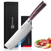 PAUDIN front view of 7-inch nakiri showcasing full blade and handle for versatile cutting