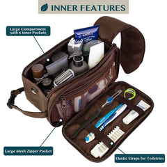 PAVILIA toiletry bag open showing wide zip access for quick packing benefit