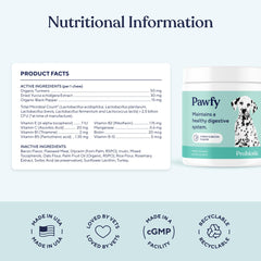 Dog enjoying a Pawfy probiotic chew demonstrating easy acceptance