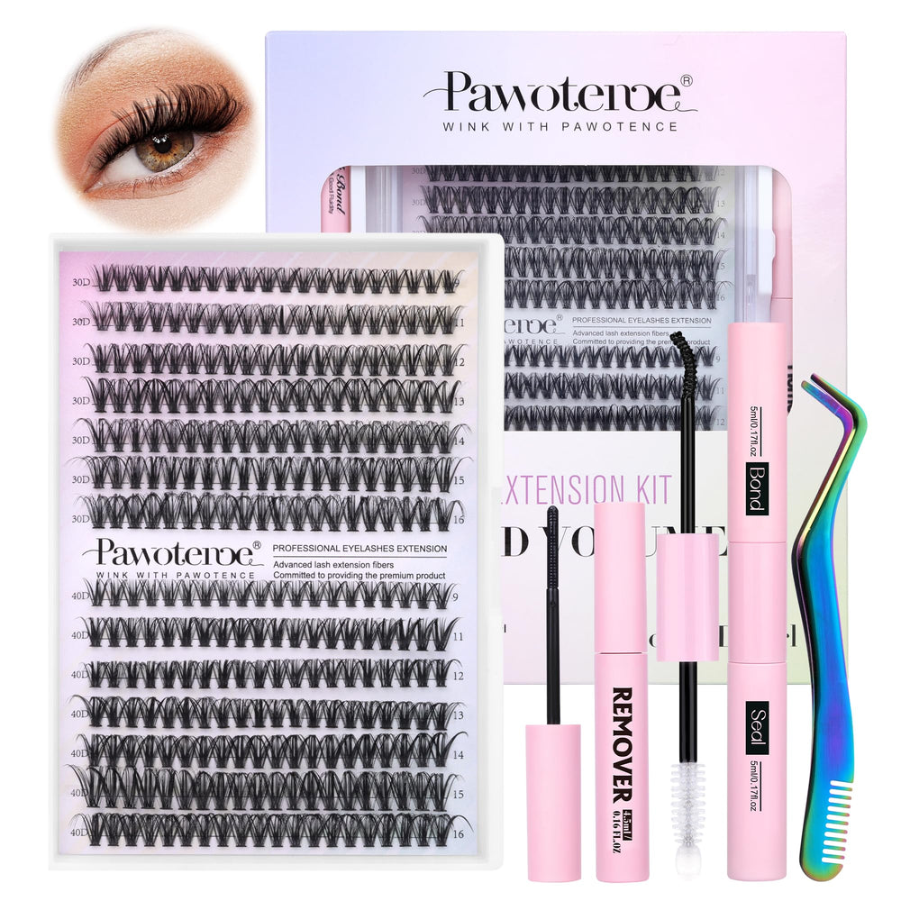 Pawotence front packaging showing full DIY lash kit and contents for easy salon-free use