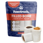 Pawstruck front package showing three filled bones and variety pack benefit