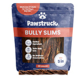 Pawstruck front packaging 5 inch bully sticks showing product count and benefits