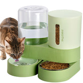 Pawzone front view of feeder and waterer showing full setup and quick refill benefit