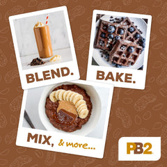 Spoonful of PB2 chocolate powder demonstrating easy scooping and low calories