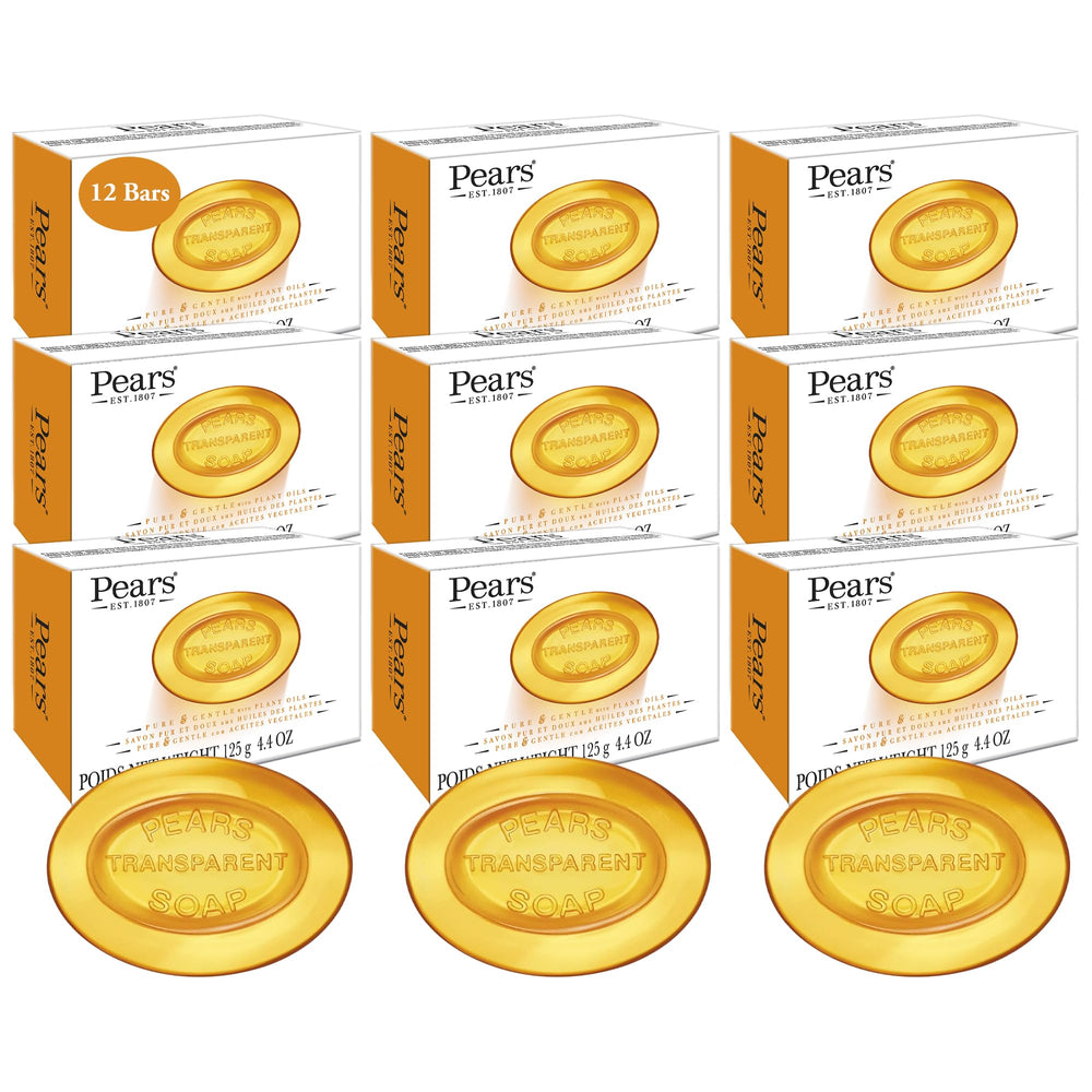 Pears amber soap front packaging showing brand and quantity for convenience