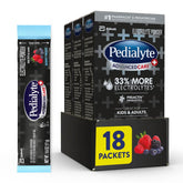 Pedialyte AdvancedCare Plus front pouch showing berry frost flavor and convenience