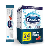 Pedialyte front packaging showing Berry Frost and zero sugar benefits