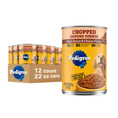 Pedigree beef & bacon front packaging showing product and pack details