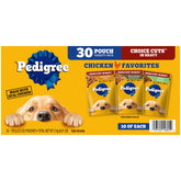 Pedigree pouch front packaging showing chicken variety and convenience