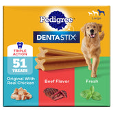 Pedigree Dentastix front packaging showing variety pack and benefits