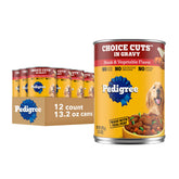 Pedigree front packaging steak and vegetable shows product and meal benefit