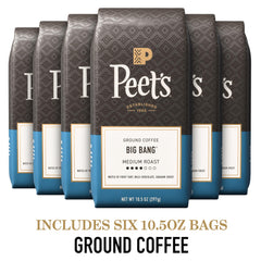 Peet's open bag revealing pre-ground coffee, ready for drip or pour-over benefit