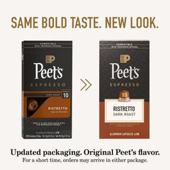 Peet's open box with rows of capsules showing quantity and easy access benefit