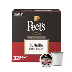 Peet's box front view showing Sumatra dark roast — clear bold branding and count
