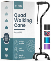 PELEGON quad cane front view showing stable four-prong base and sleek frame for confidence