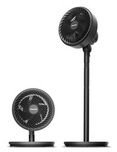 PELONIS front view of black 7-inch fan showing compact design and steady airflow benefit