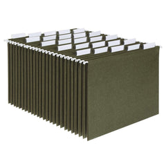 Pendaflex front box of 25 green recycled hanging file folders showing pack branding and quantity benefit