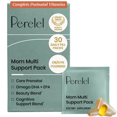 Perelel front packaging showing daily postnatal support benefits
