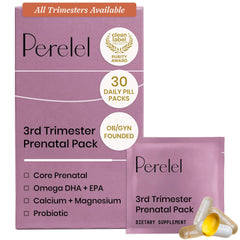 Perelel pack front sachet showing daily convenience and stage‑specific support