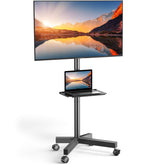 PERLESMITH front view of rolling TV stand showing stable design and easy mobility