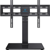 PERLESMITH front view of universal TV stand showing sleek blackBase and stable support