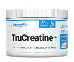 PEScience TruCreatine+ front packaging showing clean label and serving info