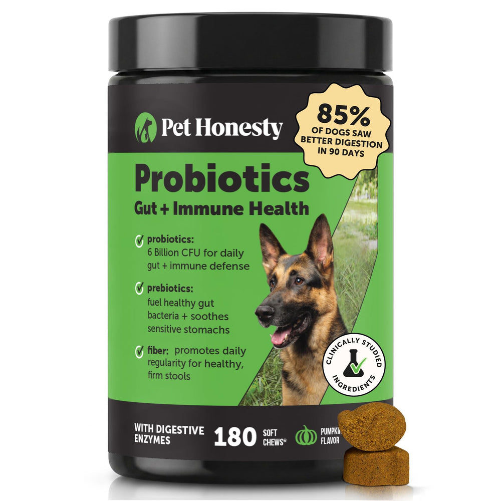 Pet Honesty front packaging showing 180ct pumpkin chews and benefits