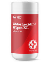 Pet MD front packaging showing 70-count tub and aloe benefits