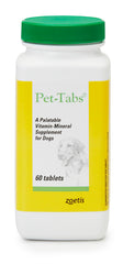 Pet-Tabs front package showing 60 chewables and product labeling benefit convenience