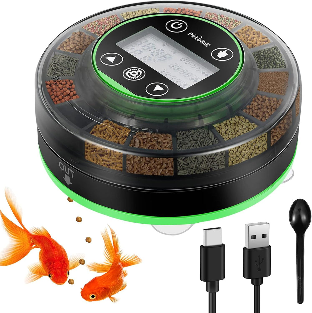 Petbank feeder front view showing compact design and LCD for convenience