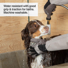 PetFusion glove in use brushing dog showing improved grip and control benefit