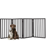 PETMAKER front view of 4-panel black wood pet gate showing full span benefit