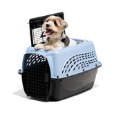 Petmate front view of 24 inch blue carrier showing secure door and visibility benefit