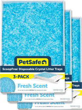 PetSafe disposable tray front view showing sealed pre-filled tray and fresh scent benefit