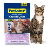 PetSafe front packaging of lavender crystal litter showing bag and label benefit odor control