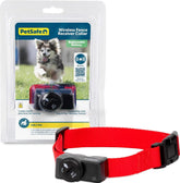 PetSafe receiver collar front view showing controls and secure fit benefit