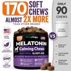 Petsology chew beside food bowl showing size scale and portioning benefit