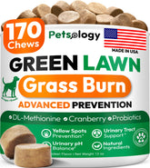 Petsology front packaging showing 170 chews and lawn protection benefit